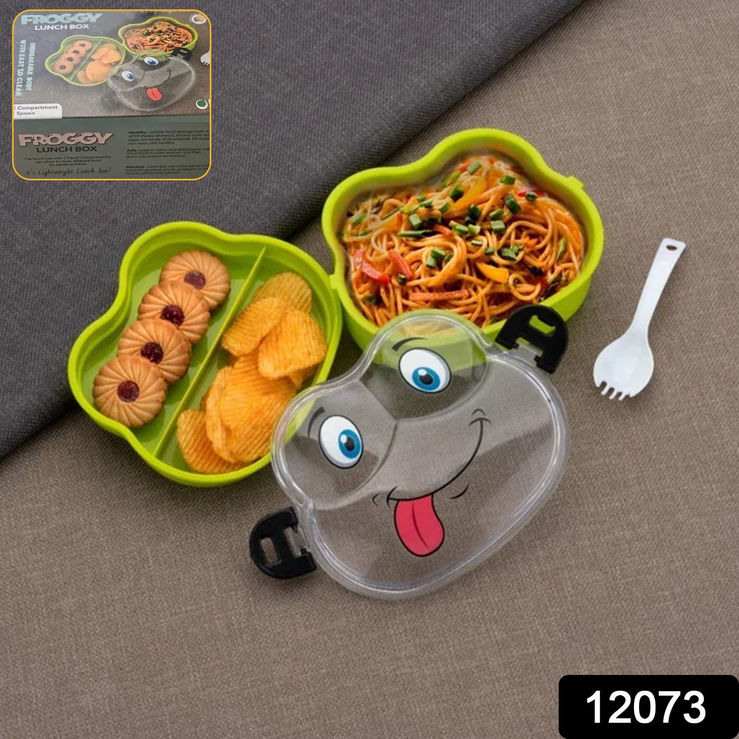 Double Layer Froggy Shape Lunch Box With Spoon (1 Pc  Mix Color) Double Layer Froggy Shape Lunch Box With Spoon (1 Pc  Mix Color)